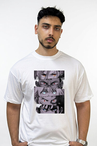 Anetos Jujutsu Kaisen Gozler Design Printed Oversize White T-Shirt