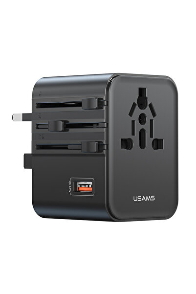 Usams φορτιστής/αντάπτορας πρίζας CC309, USB & 2x USB-C, universal, 25W, μαύρος