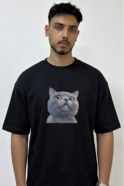 Anetos British Shorthair_1 Design Printed Oversize Black T-Shirt