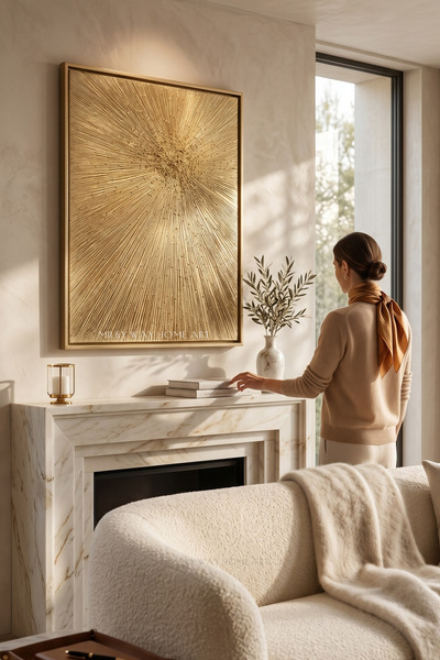 Milky Way Home Art El Yapımı Rölyef Gold Tablo Traverten Dokulu Altın Modern ...