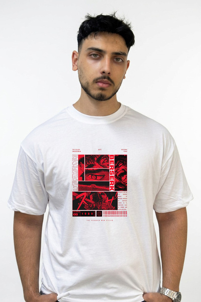 Anetos Berserk Guts_15 Design Printed Oversize White T-Shirt