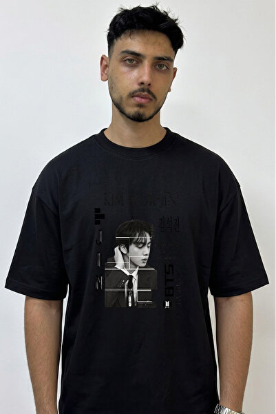 Anetos Kim Seok Jin Design Printed Oversize Black T-Shirt