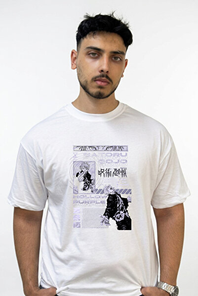 Anetos Satoru Gojo Jujutsu Design Printed Oversize White T-Shirt