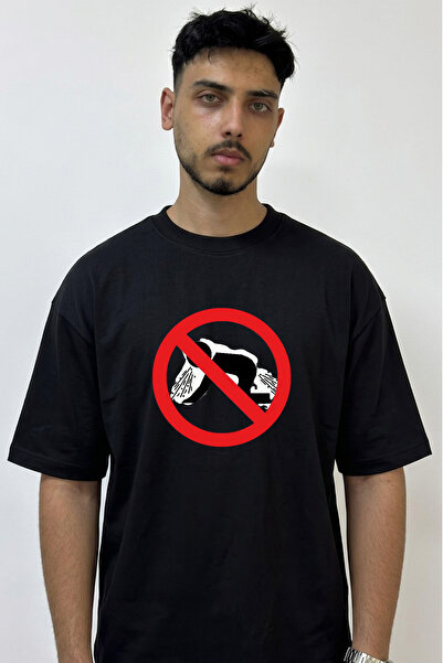Anetos Kusma Yasak Design Printed Oversize Black T-Shirt