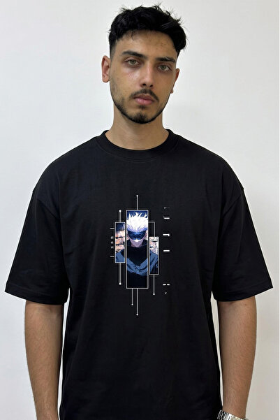 Anetos Gojo Satoru_75 Design Printed Oversize Black T-Shirt