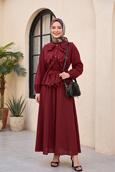 Modamorfo Strawberry Suit with Ruffled Front, Elastic Sleeves, Belted Waist, ...