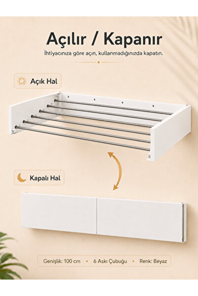 Empressco Belize 100 cm Design Kurutmalık Çamaşır Askısı Duvara Monte Katlana...