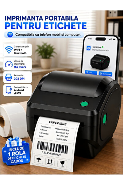 Excitat Mini imprimanta termica, Excitat®, WiFi, Bluetooth, USB, Imprimanta d...