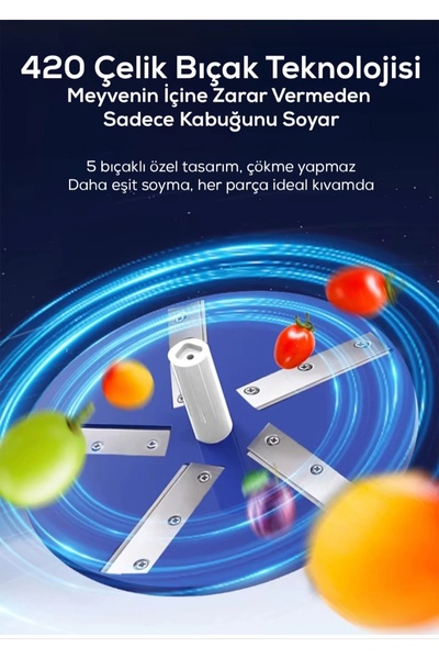chefist Şarjlı Sebze Meyve Soyma Makinesi Otomatik 5 Bıçaklı Elektrikli Kabuk Soyucu Pratik