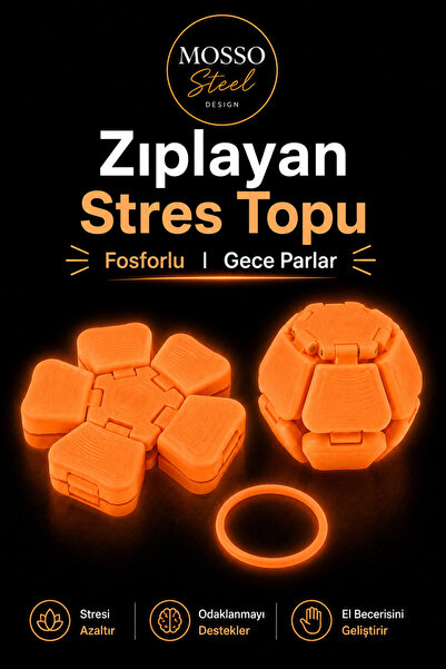 Mosso Steel Fosforlu Gece Parlayan Zıplayan Stres Topu Clicker Stres Topu – L...