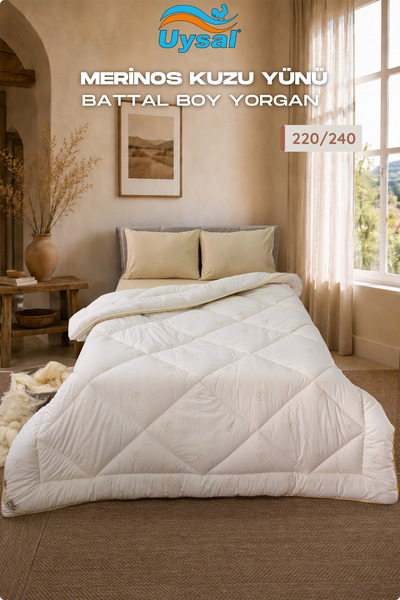 UYSAL GOLD BİYELİ %100 PAMUKLU YÜN YORGAN BATTAL BOY