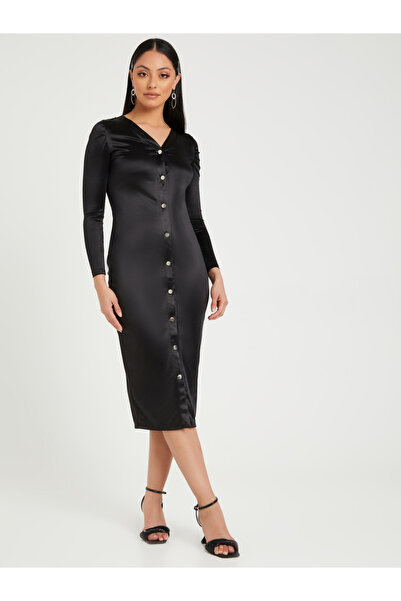 Styli Long Sleeves Satin Bodycon Midi Dress