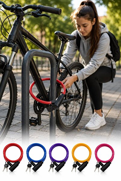 BuradaBuldun Bisiklet Kilidi 65 CM 9 MM Çelik Halatlı Anahtarlı Güvenlik Kilidi