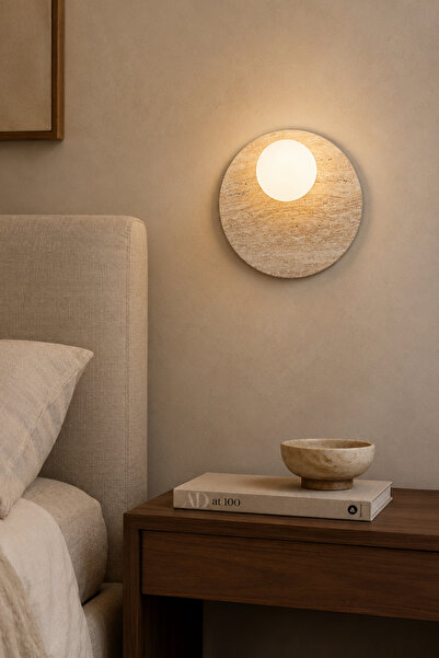 Baz Aydınlatma Travertine Opal Glass Globe Wall Sconce G9 Bulb Included Moder...