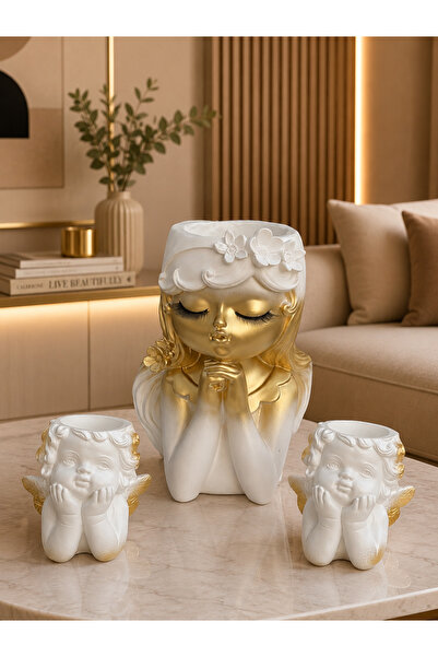 NO BRAND Set 3 Vaze Decorative – ARIEL și 2 Îngerași