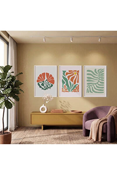 KOLAJTASARIM Set de picturi abstracte cu flori și frunze organice, 3 piese, c...
