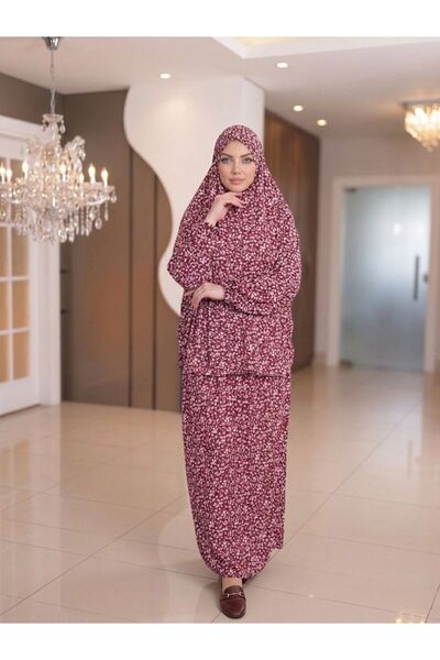 İSTDONATELLA Women's Prayer Gown - Two-Piece Flower-Patterned Seasonal Sweat-...