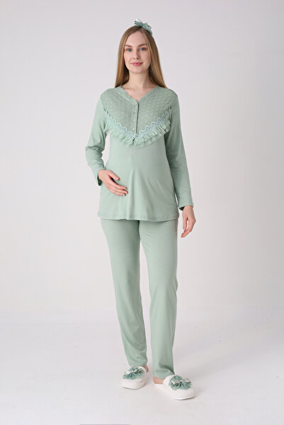 ERDENİZ TEKSTİL Ruffle Detailed Maternity and Postpartum Pajama Set