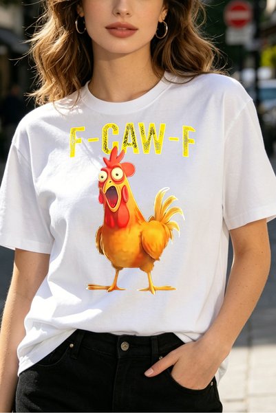 Fleck تي شيرت نسائي بتصميم F Caw F Chicken برسومات مضحكة على الطراز الكاجوال