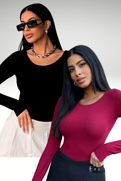 Ladima Women's 2-Piece Black Burgundy Princess Collar Bluz