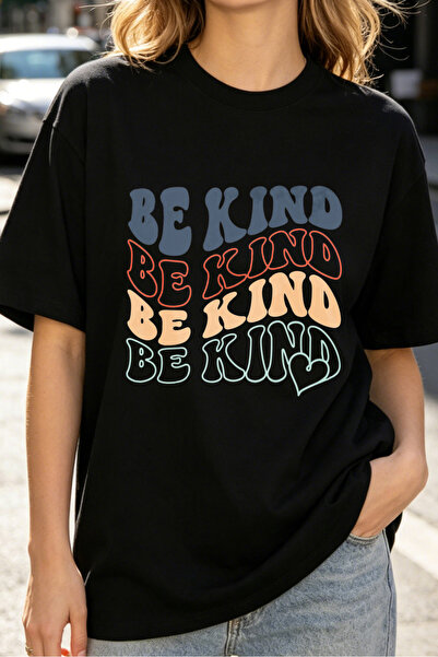 Fleck تي شيرتات نسائية بطباعة جرافيكية بتصميم Be Kind، فضفاضة وعصرية بأسلوب م...
