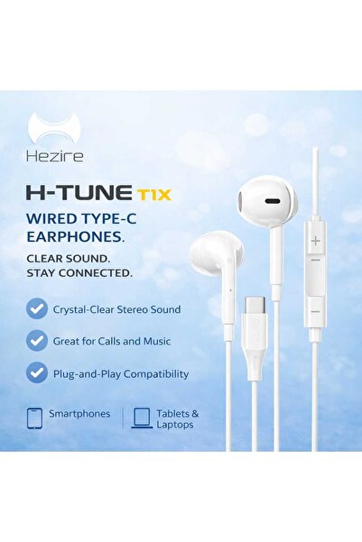 Hezire H-Tune T1X Wired Type-C Earphones with Mic Stereo Sound