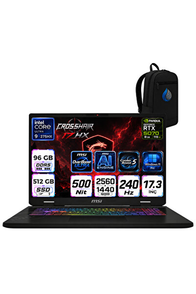 MSI Crosshaır 17 Hx Aı Intel Core Ultra 9-275HX Aı 96 GB 512 TB SSD 8GB/RTX50...