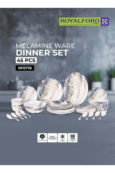 ROYALFORD 45 Pcs Melamine Dinner Set - Top Rack Dishwasher/Freezer Safe, Brea...