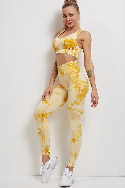 Fizion Two-piece fitness shapewear set, top and high-waisted pants Marble, Ye...