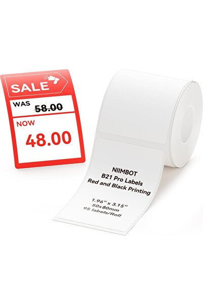 NiiMbot Labels for B21 Pro, Red/Black Printing, 1.96'' x3.15'' (50x80mm), 95 ...