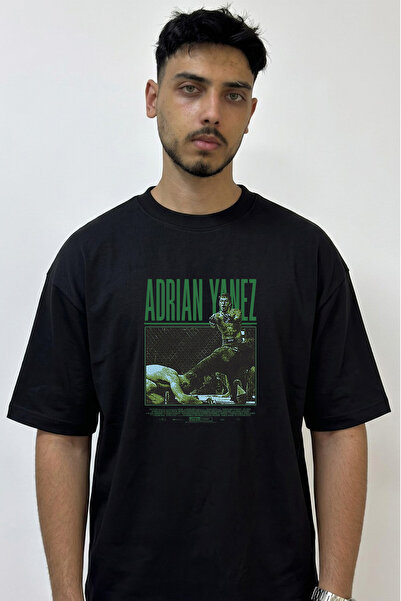 Anetos Adrian Yanez_1 Μαύρο μπλουζάκι με στάμπα σχεδίου και oversized εφαρμογή