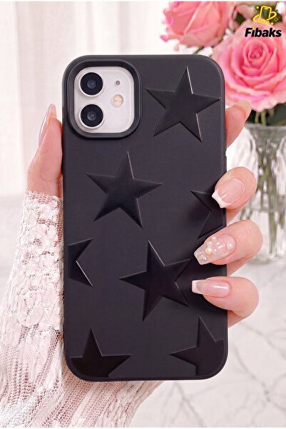 Fibaks iPhone 12 / 12 Pro Kılıf Siyah Yıldız Star Desenli Silikon Darbe Emici...