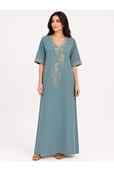 AYOUSH Royal Peacock Embroidered Jalabiya in Gold Rose Color with New Trendy ...