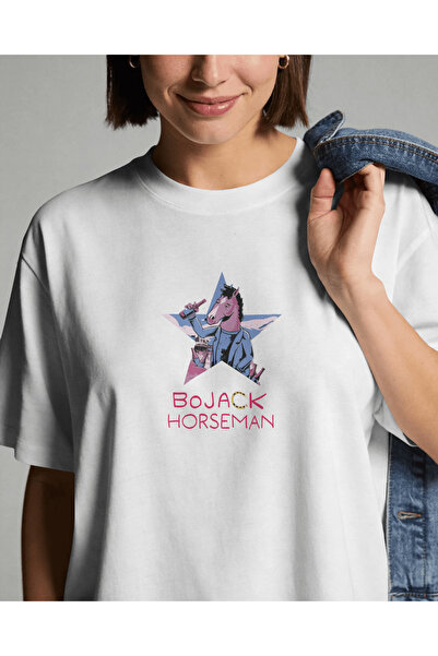 buzagi tasarım ürünleri Bojack Horseman Unisex White Oversize T-Shirt