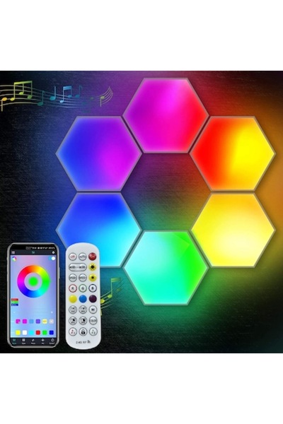 OEM Шестоъгълни LED стенни лампи, комплект от 6 броя, синхронизация с музика,...