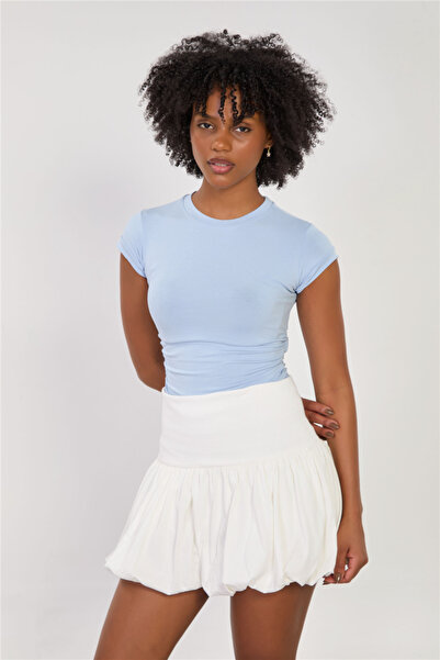 BARRELS AND OIL Women's Gathered Side Folded Sleeve T-Shirt - Baby Blue
