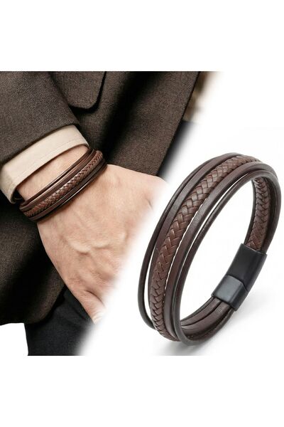 OGHAMAY Coffee Tube Braided and Multi-Leather Bracelet - Zamak Lock 18393B2D5Z