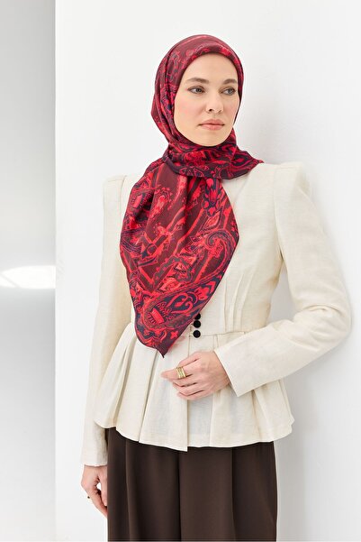 Silk Home وشاح فيلورا بنمط شال باللون الأحمر الداكن 90x90