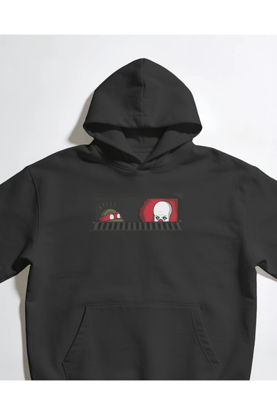 buzagi tasarım ürünleri سويت شيرت بقلنسوة أسود للجنسين من Pennywise Ninja Turtle