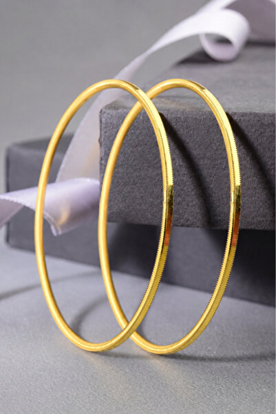 Innuendo Jewelry 925 Ayar Gümüş Altın Kaplama Oluklu Ajda Bilezik 2'li Kadın ...