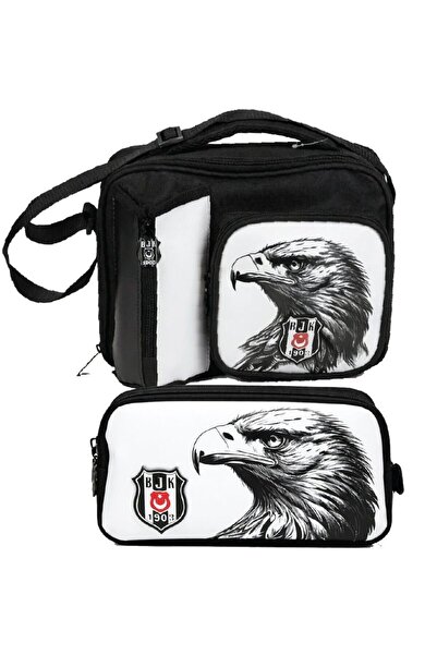 Beşiktaş Eagle Printed White - Black Boys' School Lunchbox and Pen Holder Set...