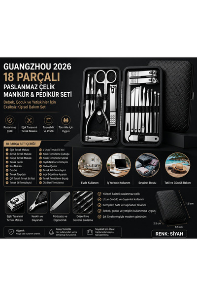GUANGZHOU YUHU # GUANGZHOU 2026 18 Parçalı Paslanmaz Çelik Manikür & Pedikür ...