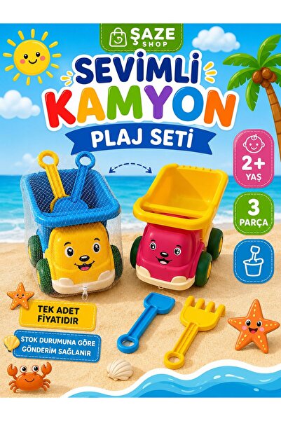 SAZE Cute Truck Beach Set 3 Pieces 2+ Years Old Sand Toy Large Size