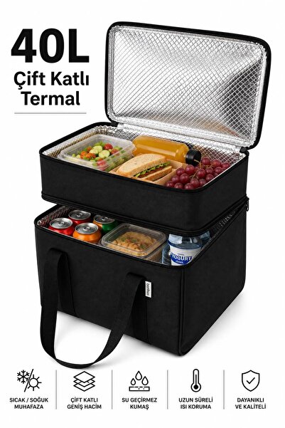 Bambus Çift Katlı Termal Çanta 40 Litre İki Katlı Termos El Günlük Seyahat Bu...