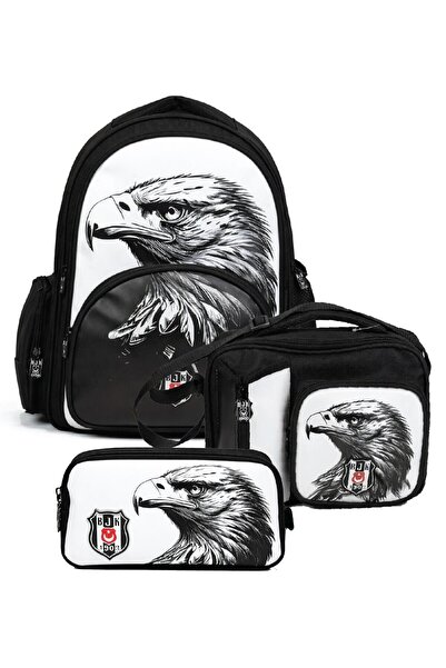 Beşiktaş Boy's Triple Primary School School Bag Set - Eagle Printed (White - ...