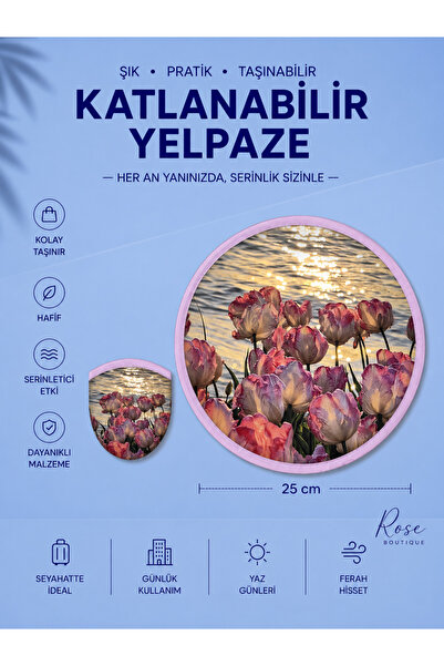 RoseCo00 Katlanabilir Kolay Taşınabilir Yuvarlak Yelpaze 25CM