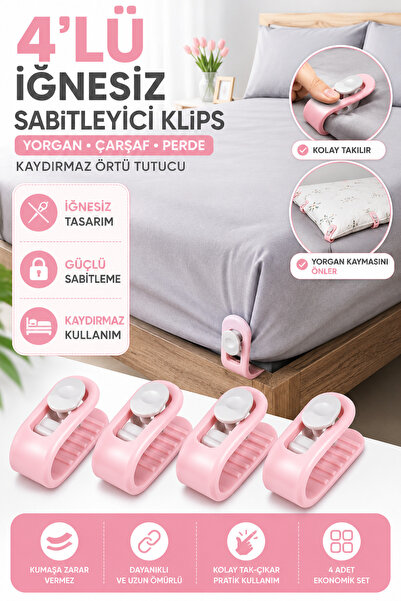 Hane Dostu 4'lü İğnesiz Yorgan Çarşaf Perde Sabitleyici Klips Kaydırmaz Örtü ...