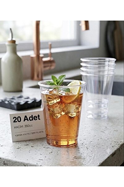 e Erta 20 Adet 350 Cc Sert Plastik Pet Limonata Milkshake Bardağı , Sunum Bar...