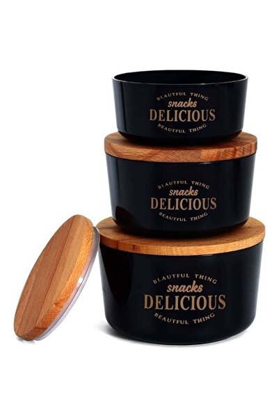 Aşkana 3-Piece Retro Design Storage Container Set with Lids, Bamboo Lid, Mica...