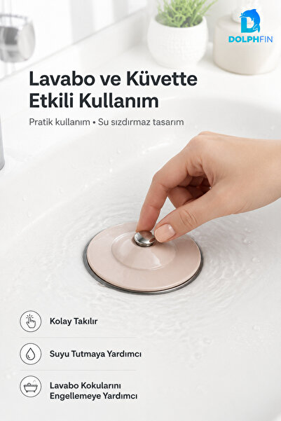 DolphFin Lavabo ve Küvet Tıpası Su Sızdırmaz Banyo Gider Kapatıcı Pratik Bany...